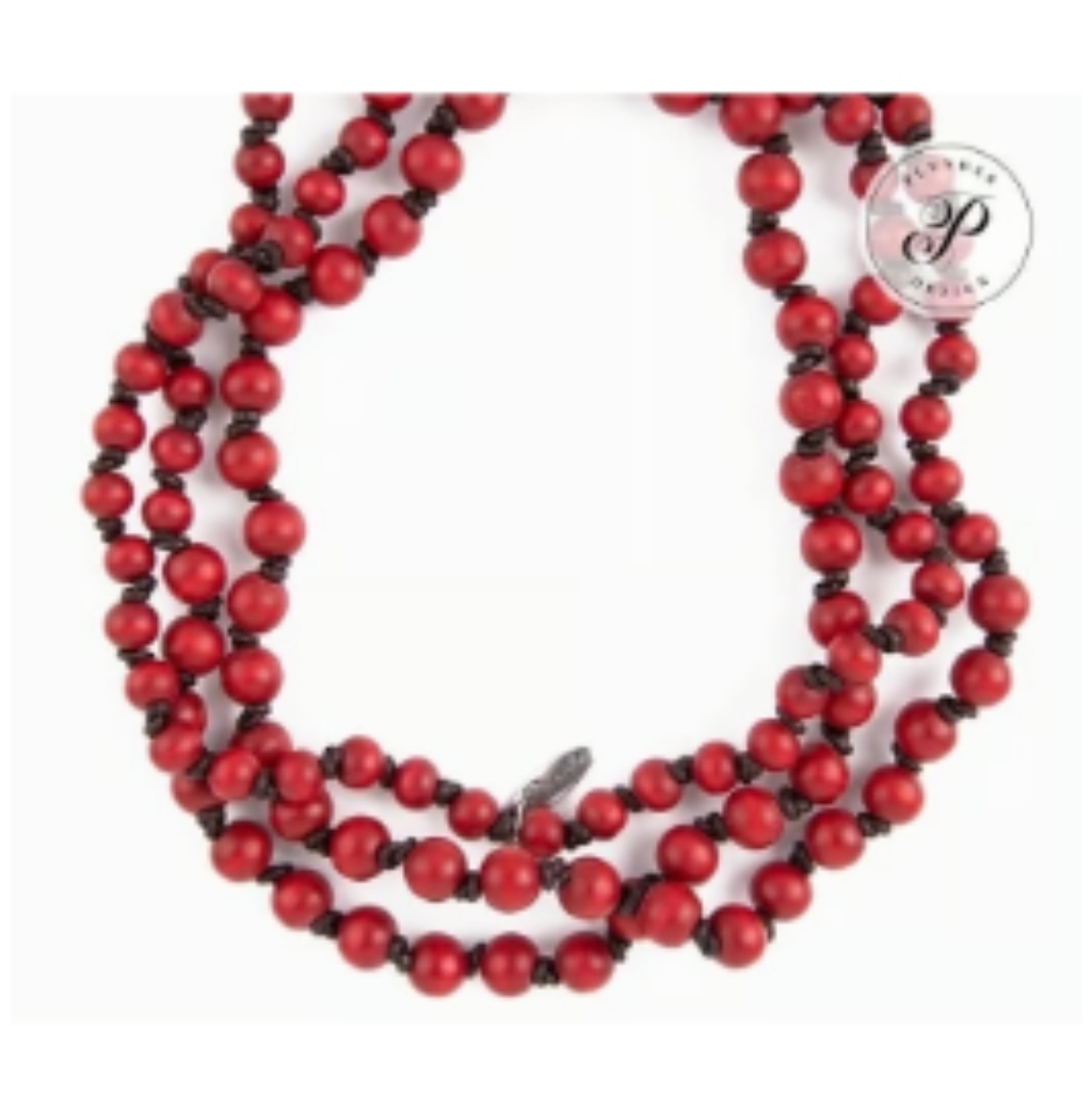 Nib Freedom Wooden Beads With Faux Leather Knots Necklace Red 64 Long 42$